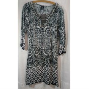 Women's Black and White Geometric Dress Large